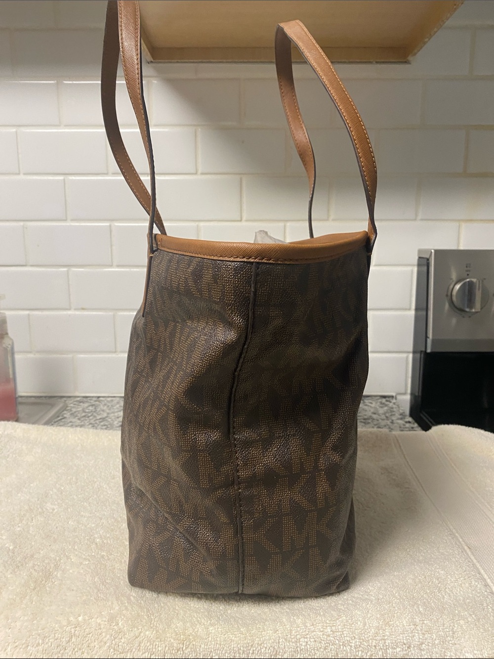 Michael Kors Brown and Tan MK Logo Tote - Picture 5 of 10